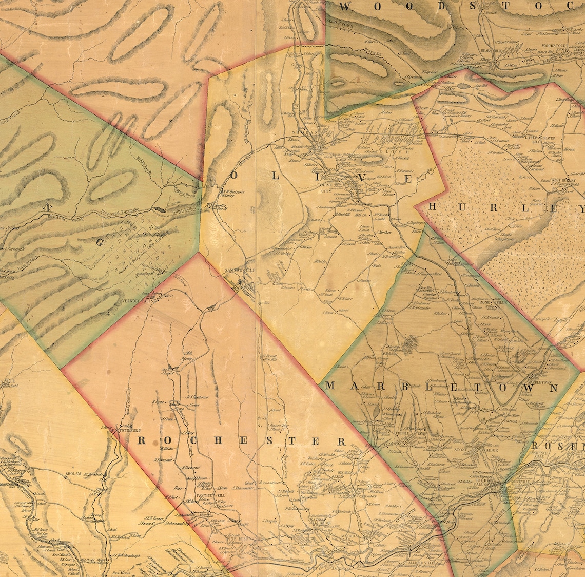 Map of Ulster County New York NY 1854. Vintage home Style Etsy