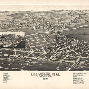 Landkarte von Las Vegas, San Miguel County, New Mexico, NM, 1882 Restaurierung Hardware Home Deco Stil alte Wand Vintage Reprint.