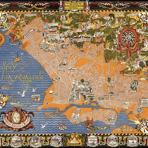 Map of Oakland, Alameda and Berkeley, California CA 1906. Home Deco Style Old Reproduction.