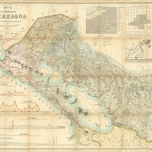 Karte von Nicaragua, 1858. Vintage Home Decor Stil alte Wand Reproduktion Karte Druck.