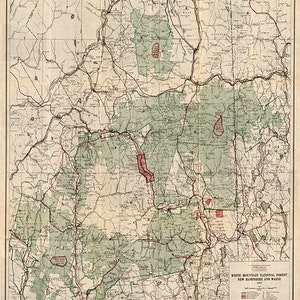 White Mountain National Forest, New Hampshire und Maine, 1931.  Vintage Reproduktion Karte.