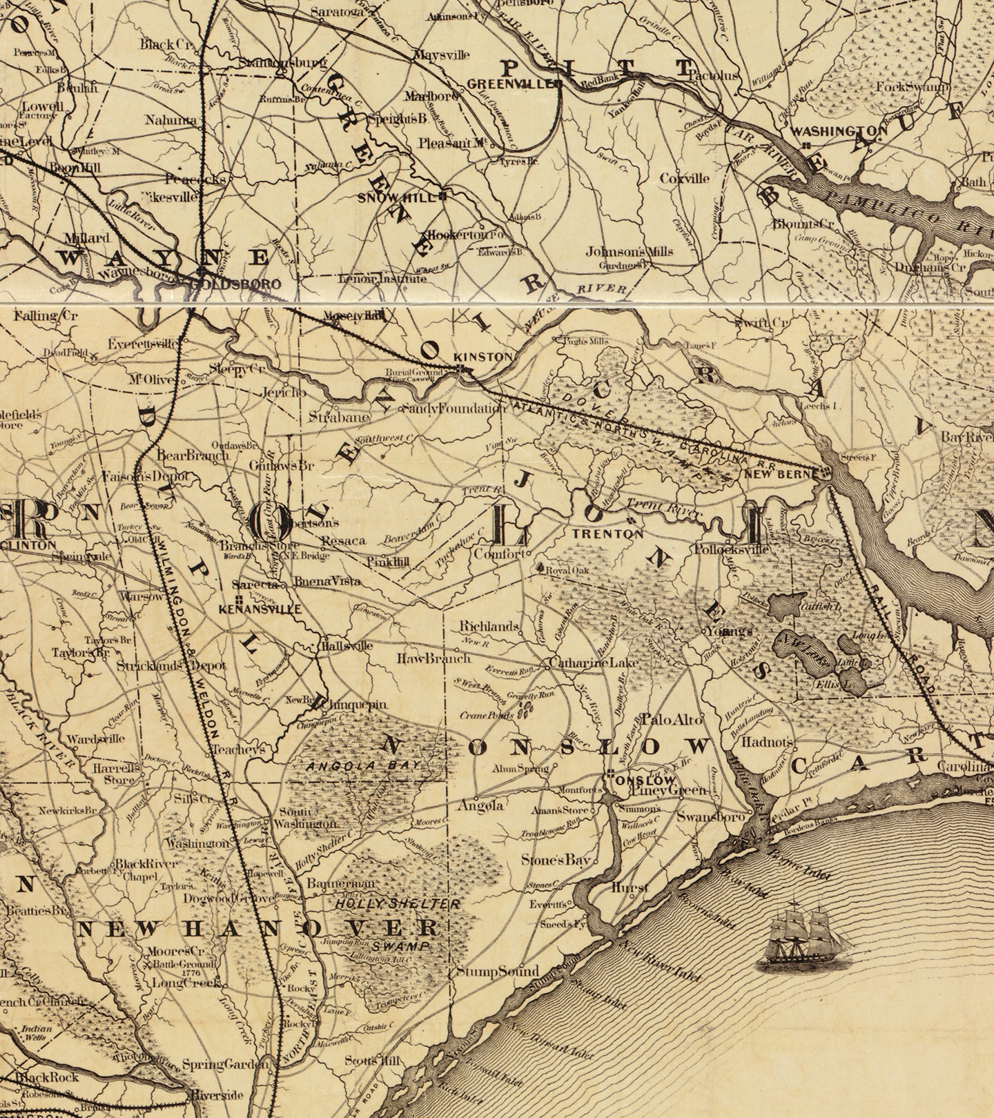 Map of Eastern North Carolina With Part of Virginia and South Carolina ...