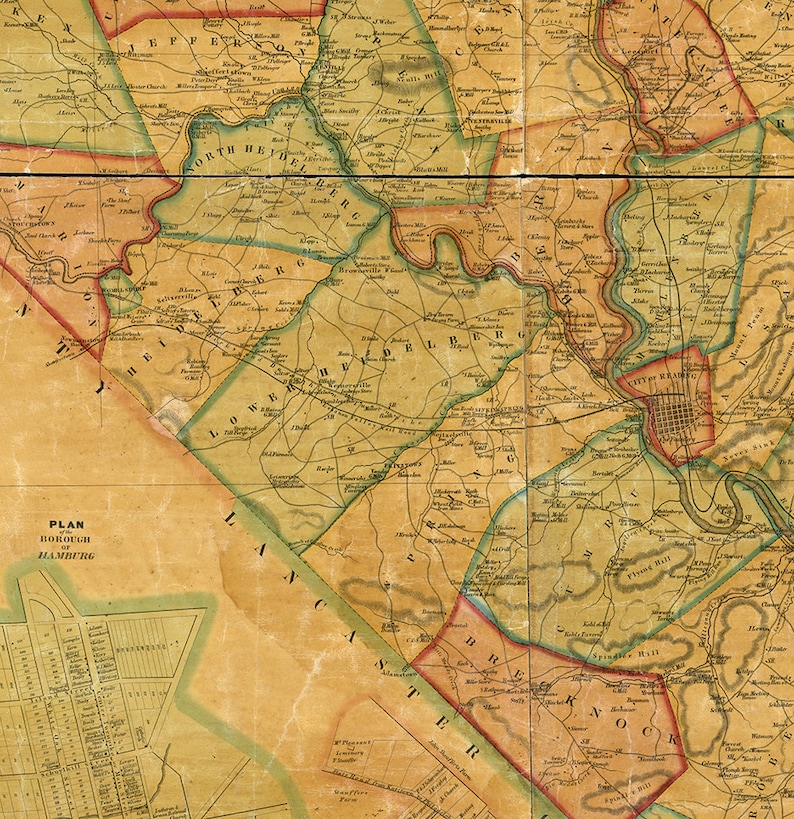 Map of Berks County Pennsylvania PA 1854. Reproduction Etsy