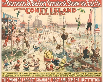 The Barnum & Bailey Greatest Show on Earth - The great Coney Island water carnival. 1898.  Reproduction Giclee print.