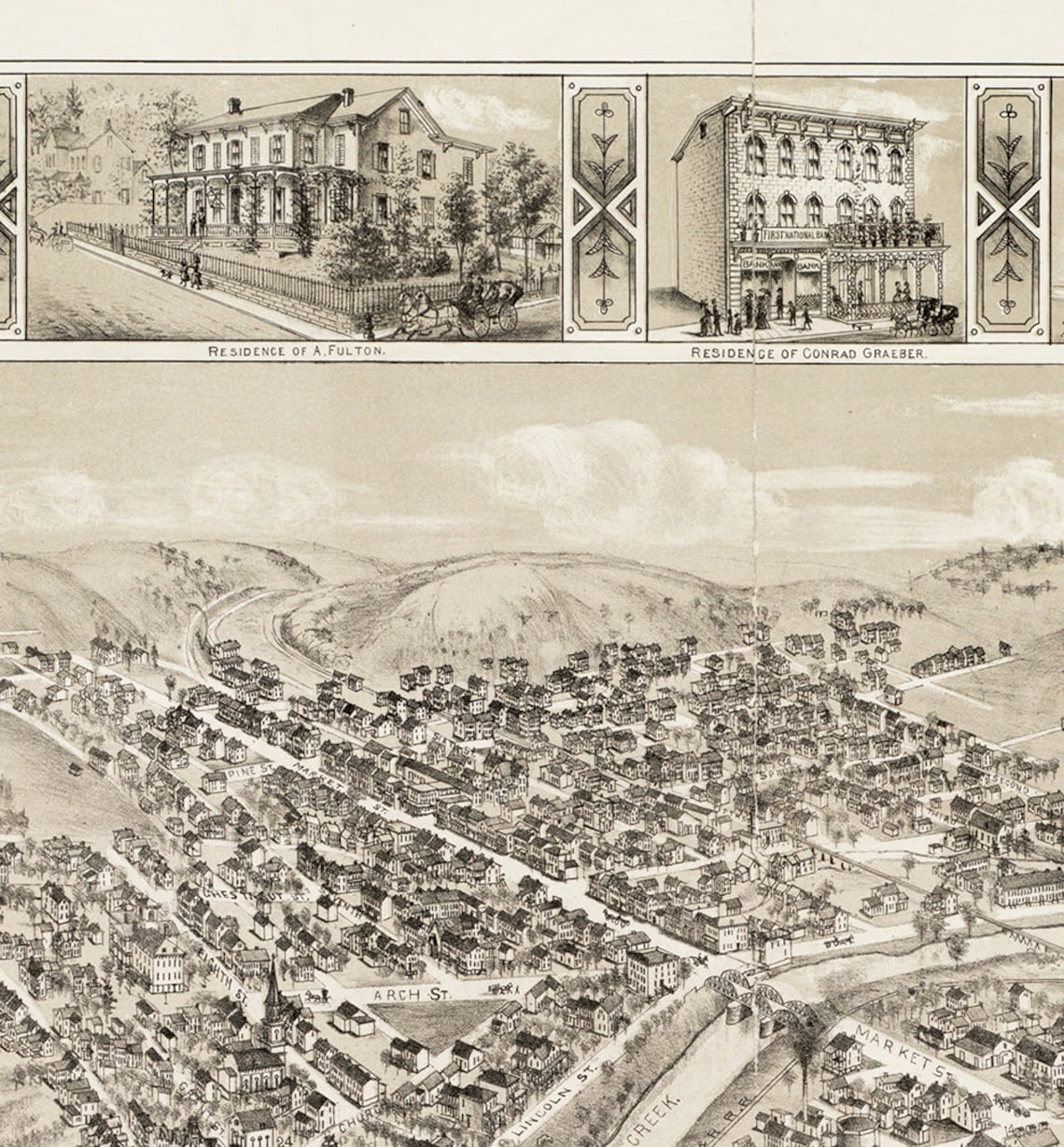 Map of Shamokin Northumberland County Pennsylvania PA 1884. Etsy