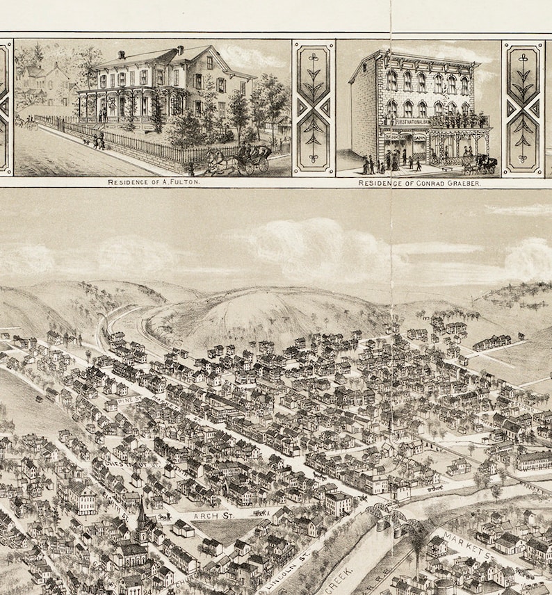 Map of Shamokin Northumberland County Pennsylvania PA 1884. Etsy