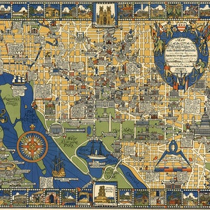 Bildliche Karte von Washington D.C. 1926. Home Deco Stil alte Wand Vintage Reproduktion.