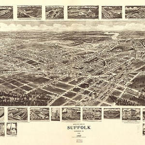 Karte von Suffolk, Nansemond, Co, Virginia VA und Umgebung Karte 1907. Vintage Karte Reproduktion Panorama Kunstdruck Poster VA0002