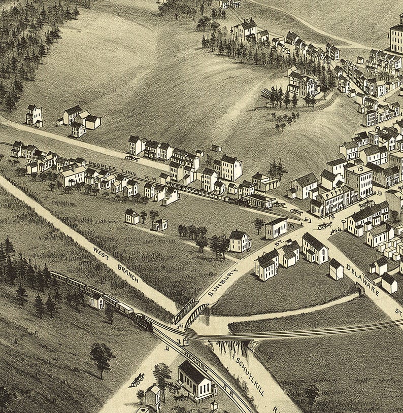 Map of Minersville Schuylkill Co. Pennsylvania PA 1889. Etsy