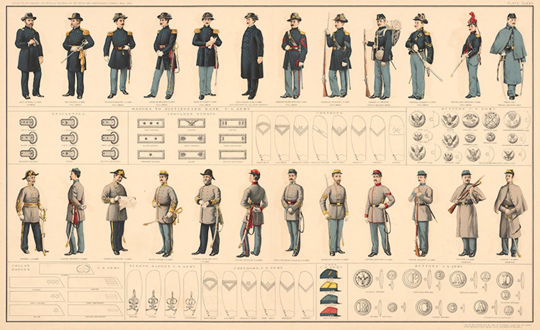 Uniformes de los ejércitos de los soldados de la Unión y la Confederación  durante la Guerra Civil estadounidense, Reproducción de un mapa en