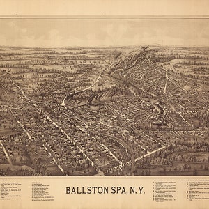 Karte von Ballston Spa, Saratoga County, New York N.Y. 1890.  Vintage Vogelauge Reproduktion Karte.  24x30 und mehr Größen erhältlich.