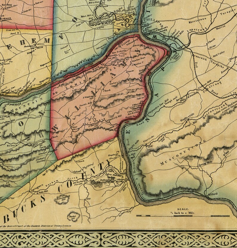 Map of Northampton County. Pennsylvania PA 1851. Restoration - Etsy