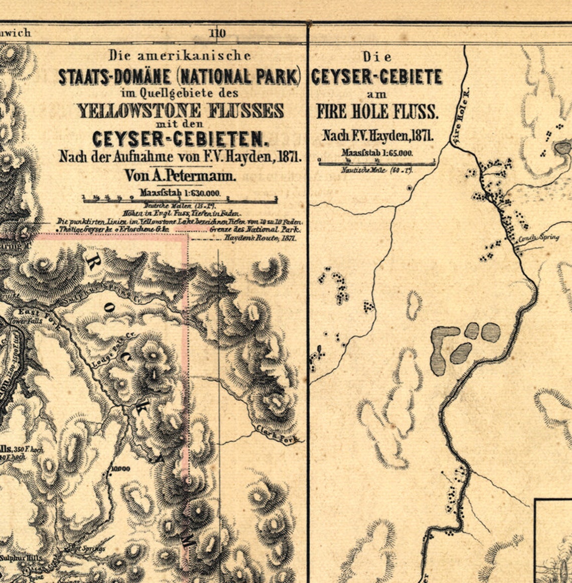 Maps of Yellowstone National Park and Engraved Views of the Geysers ...