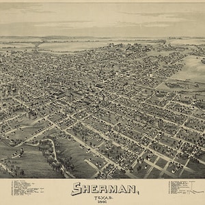 Landkarte von Sherman, Grayson Co., Texas 1891. Vintage Restauration Hardware home Deco Stil alte Wandreproduktion Kartendruck.