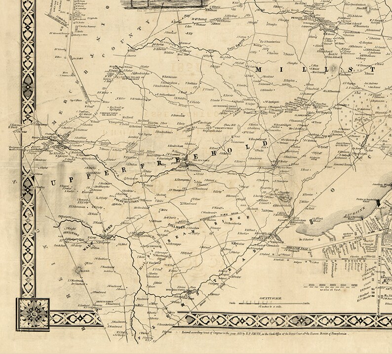 Map of Monmouth County. New Jersey NJ 1851 Vintage Etsy