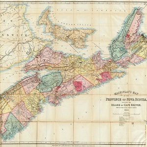 Karte von Nova Scotia, New Brunswick und P.E.Island, 1864. Vintage Restaurierung Hardware home-Deco-Stil alte Wand Reproduktion Karte