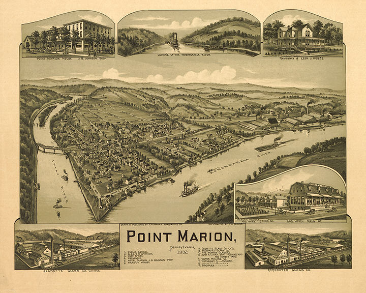 Restoration Hardware Home Deco Style Old Wall Giclee Reproduction. PA 1902 Fayette Co. Pennsylvania Map of Point Marion