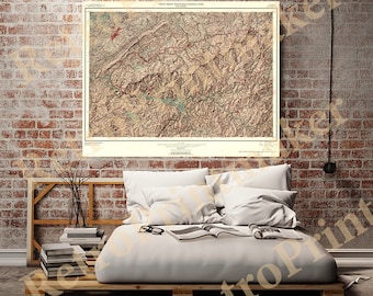 Puede incluir: Un mapa vintage del Parque Nacional de las Grandes Montañas Humeantes, que muestra la topografía y las características del parque. El mapa está impreso en papel envejecido con un fondo crema y líneas marrones. El mapa está titulado "Great Smoky Mountains National Park" e incluye una escala y una leyenda.