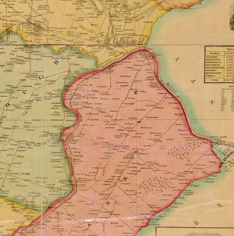 Map of Somerset County. New Jersey NJ 1850 Vintage Home Etsy