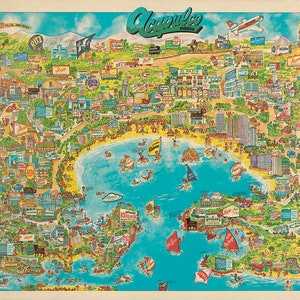 Carte d&#39;Acapulco, au Mexique.  Impression de reproduction de carte murale ancienne de style déco pour la maison, quincaillerie de restauration vintage.