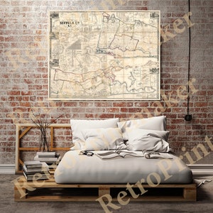 Mapa del condado de Suffolk, Long Island, Nueva York, NY 1858. Impresión de reproducción de mapa de pared antiguo estilo casa vintage.