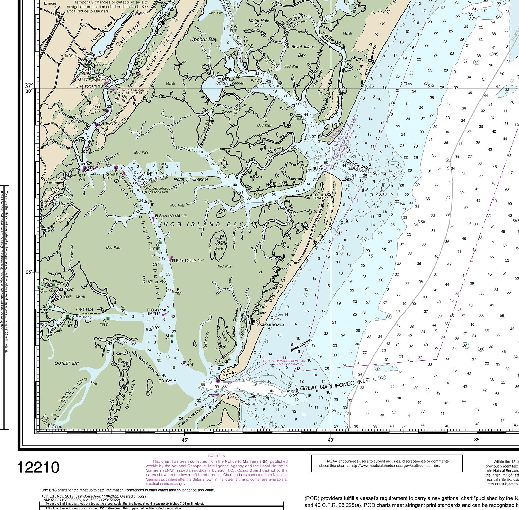 NOAA Nautical Charts of Chincoteague Inlet to Great Machipongo Etsy