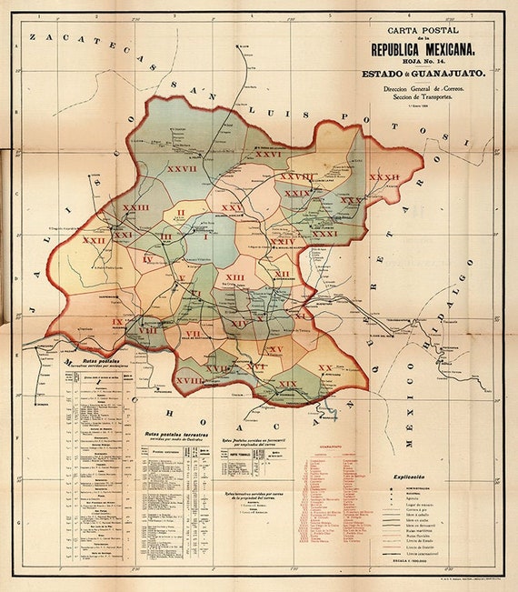 Map of Guanajuato Mexico 1904. Vintage Restoration Hardware - Etsy