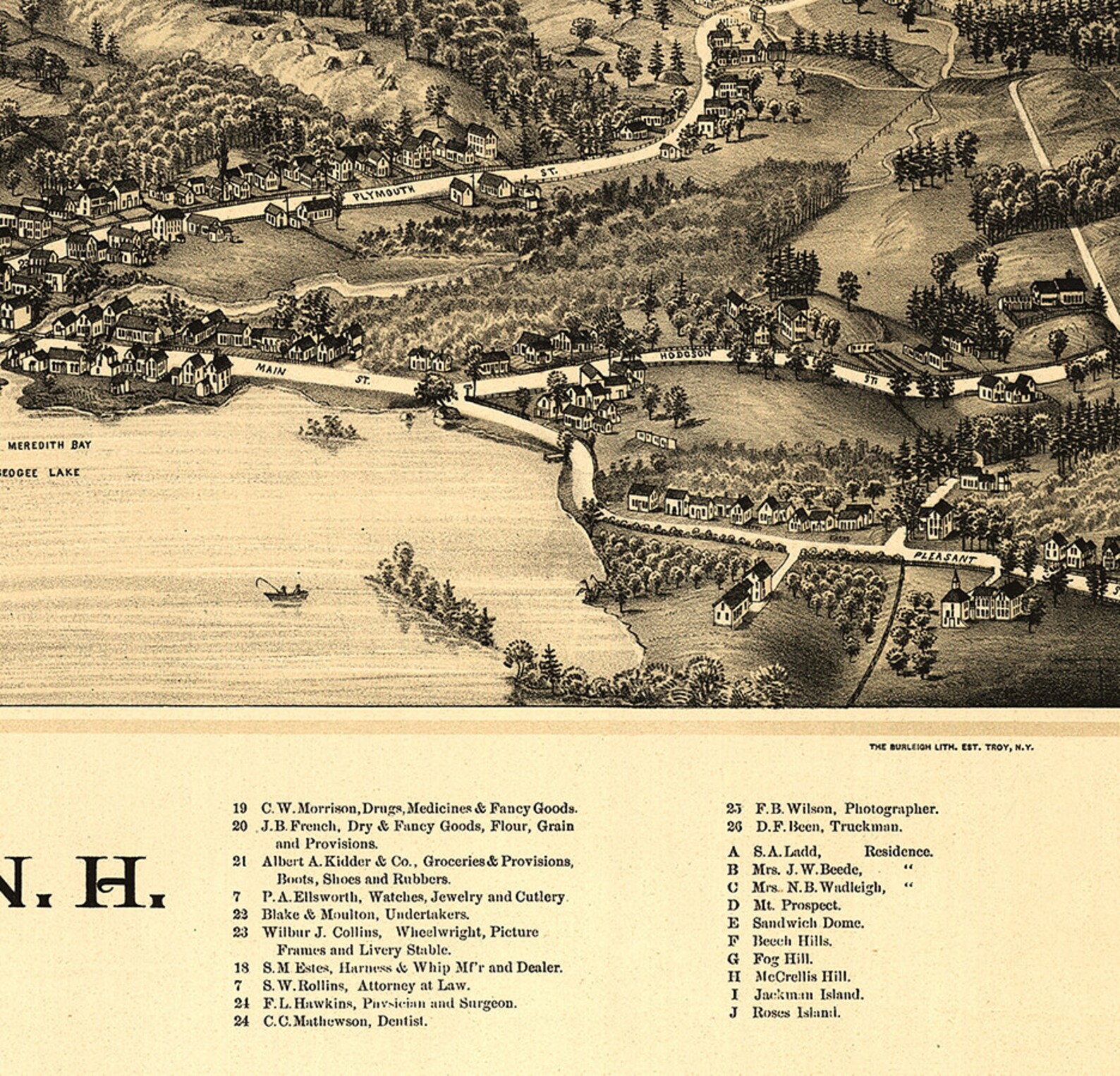 Map of Meredith Village Belknap Co. New Hampshire NH. 1889. Etsy