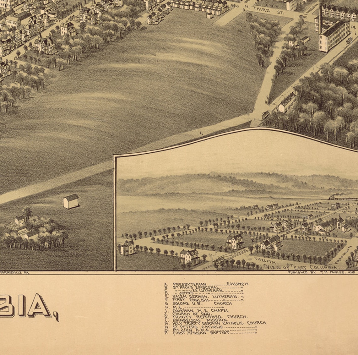 Map of Columbia Lancaster County Pennsylvania PA 1894. Etsy