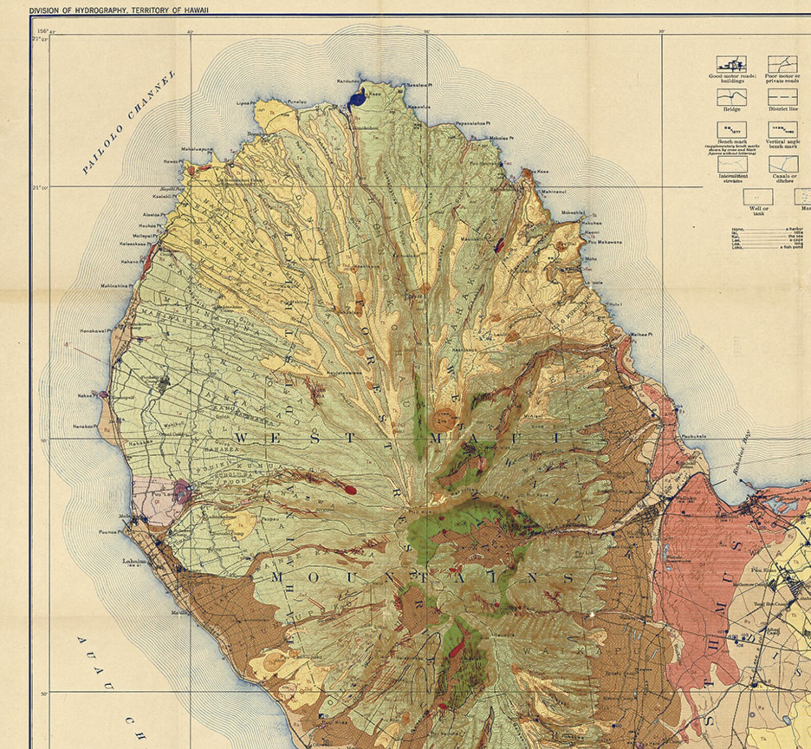 Map of Maui Geologic and Topographic Map Hawaiian Islands Etsy