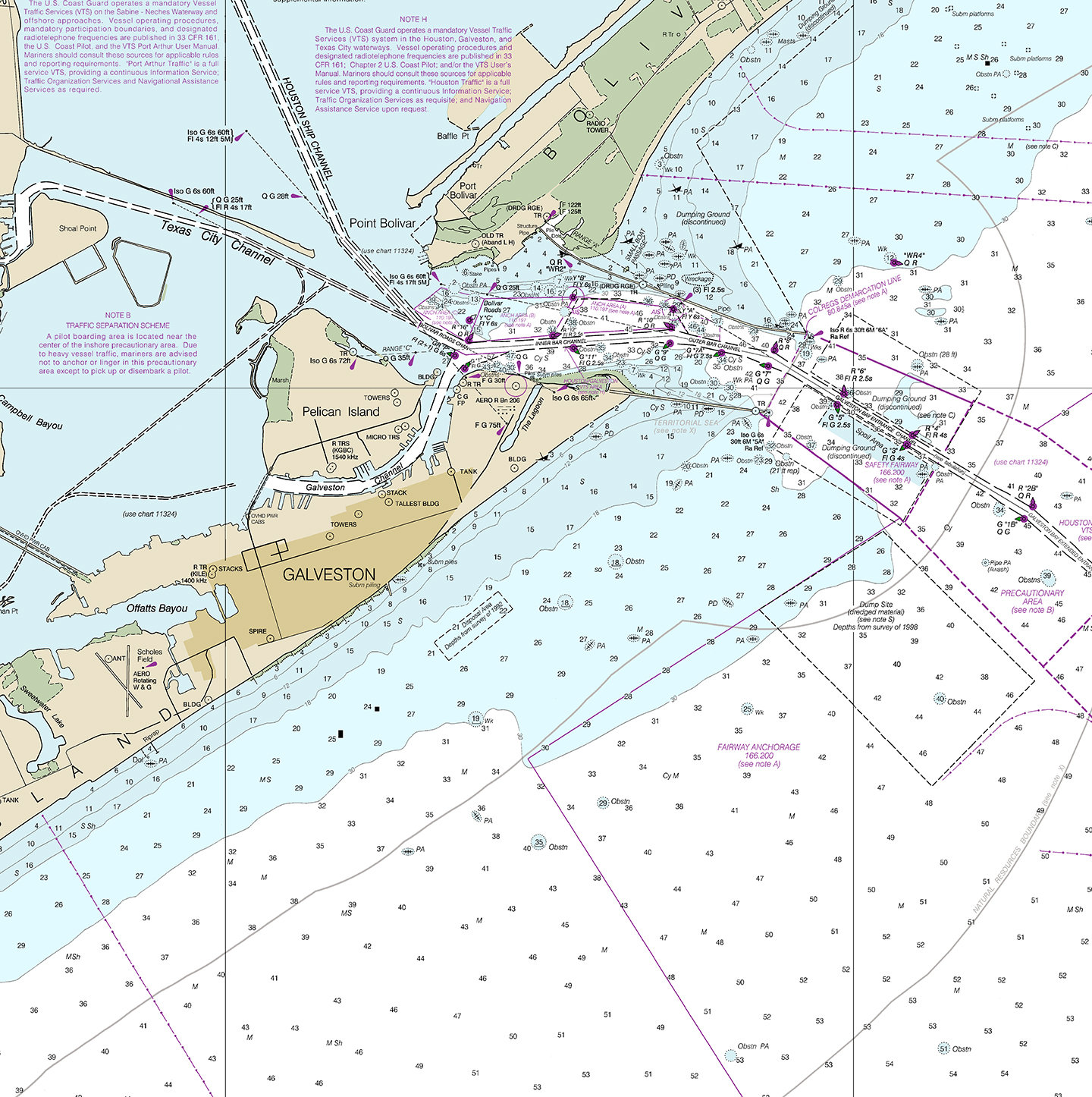 Nautical Charts of Approaches to Galveston Bay, Texas. NOAA 11323