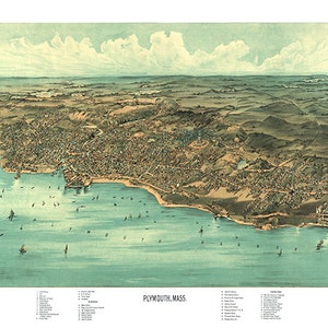 Karte von Plymouth, Massachusetts Ma., 1910. Restaurierung Hardware Home Deco Stil alte Wand Vintage Reprint.
