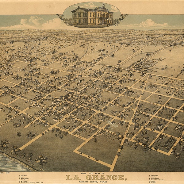 Map of La Grange, Fayette County, Texas TX... 1880.  Restoration Hardware Home Deco Style Old Wall Vintage Reprint.