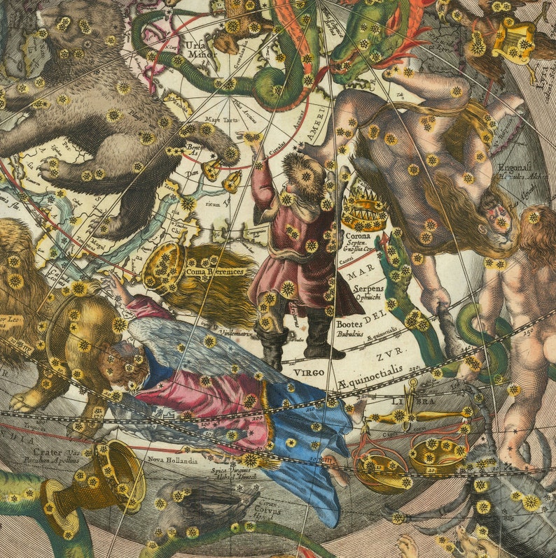 1660 Celestial Map of the Northern Sky, Illustrating the Constellations ...