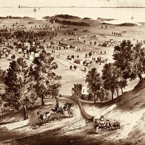 Map of Hamilton Ontario in 1859 Showing Harbor in Distance With Key