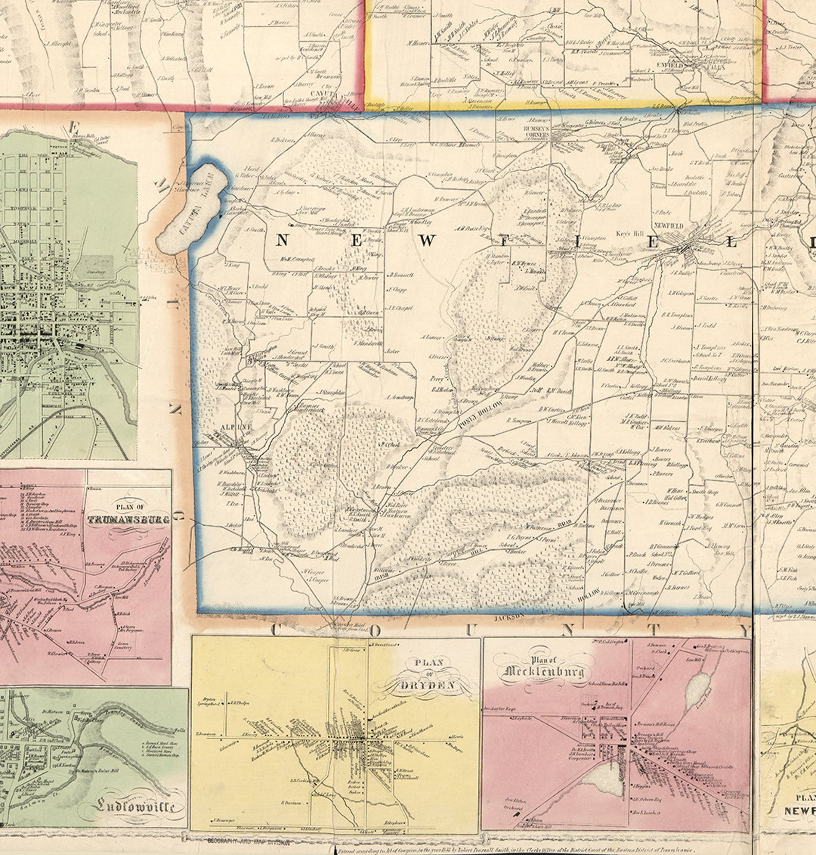 Map of Tomkins County New York NY 1853. Vintage Home Style Etsy