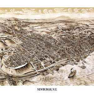 Newburgh, comté d'Orange, New York NY. 1900. Impression de reproduction de carte murale ancienne de style déco pour la maison, quincaillerie de restauration d'époque.
