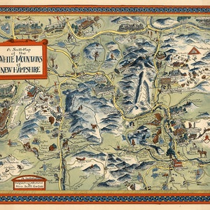 Detailkarte von White Mountains (New Hampshire). Haus-Deko-Stil Alte Mauer Vintage Reprint.