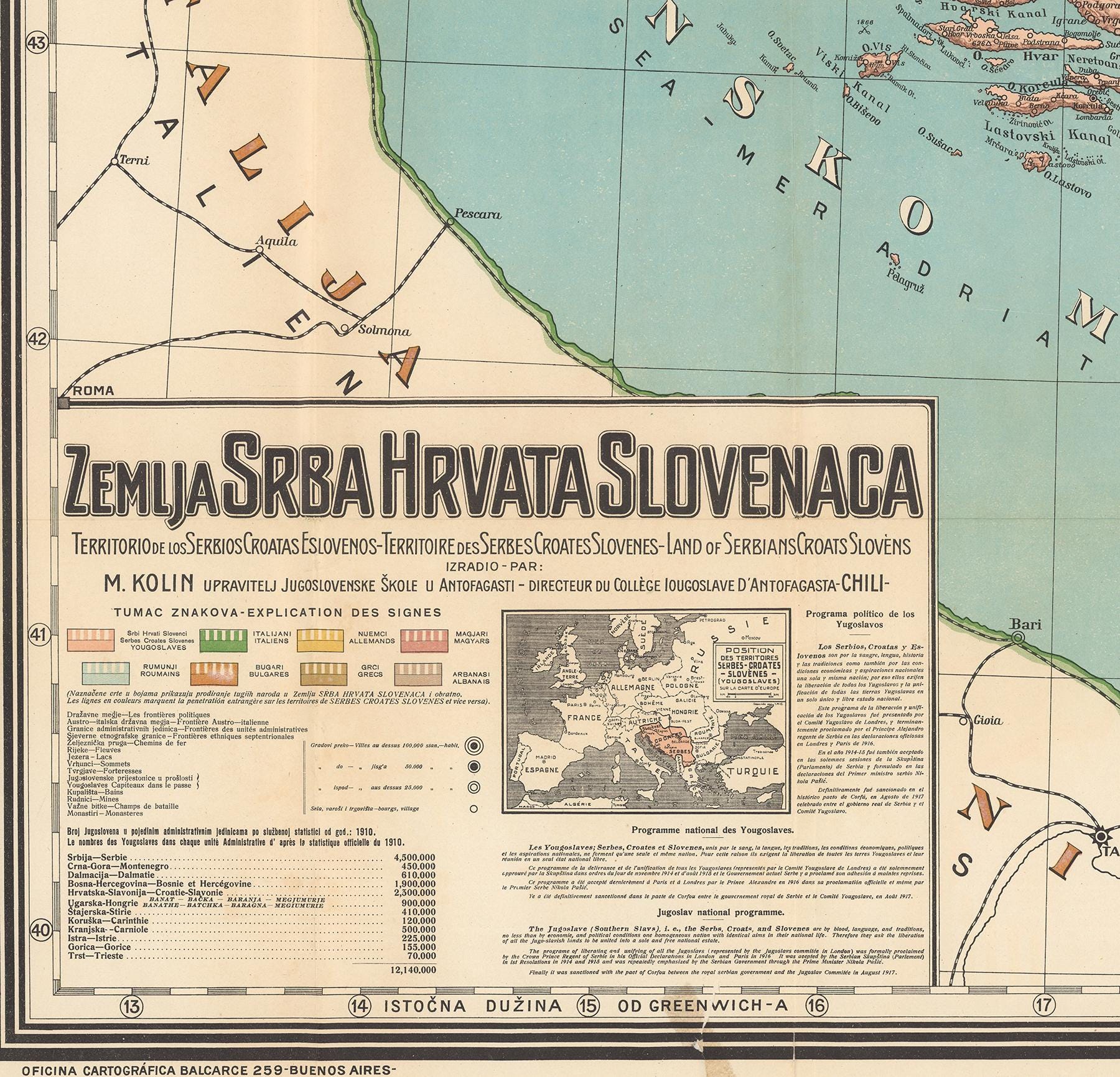 Yugoslavia 1917 Map. Vintage Reproduction Historic Poster Print