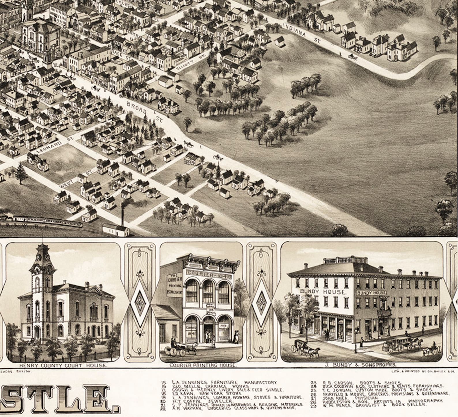 Map of New Castle, Henry Co., Indiana IN. 1884. Vintage Restoration ...