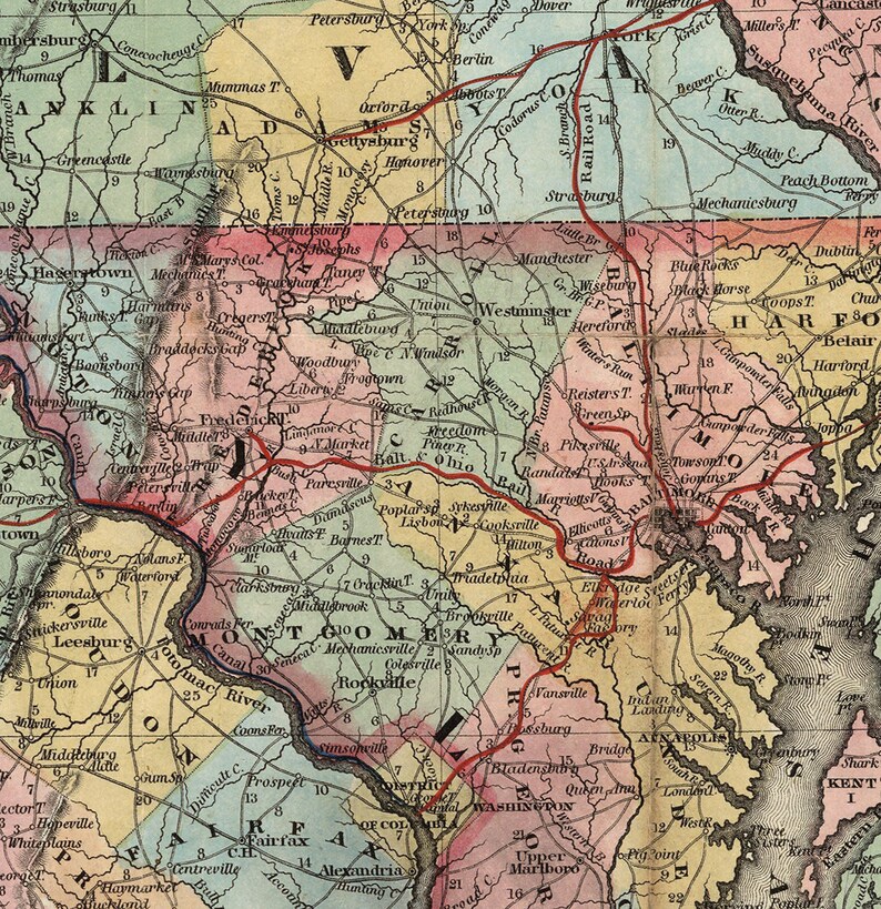 Map of Maryland Delaware and Parts of Pennsylvania & Etsy