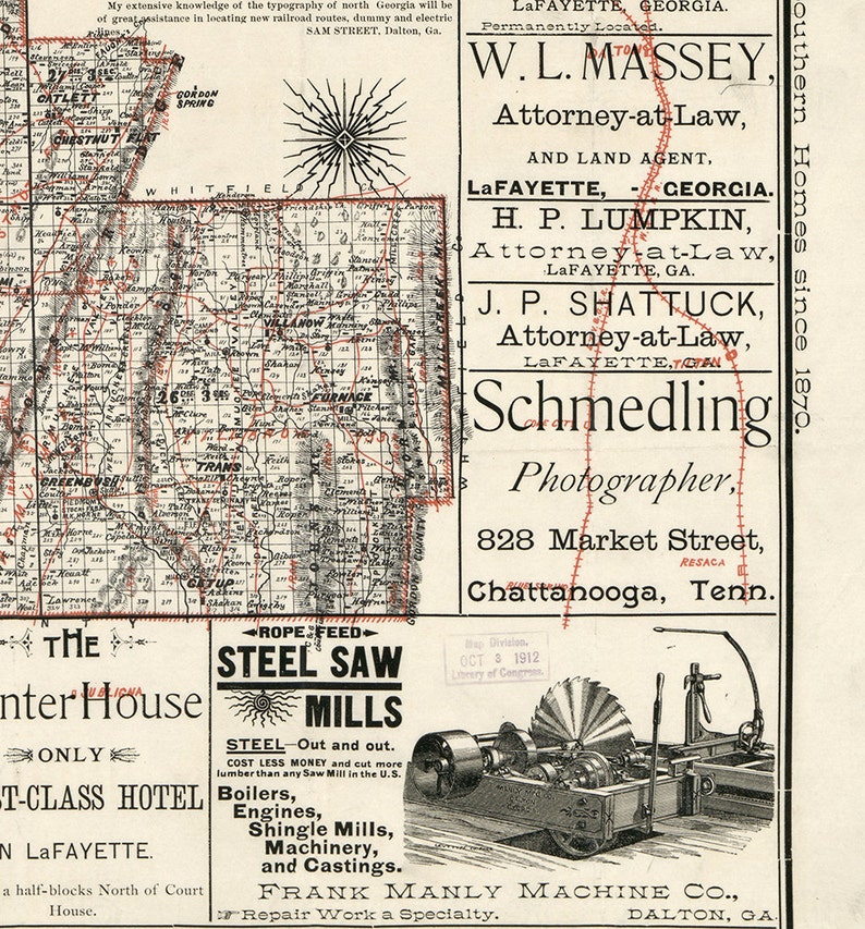 Map of Walker County GA 1893. Vintage restoration Etsy