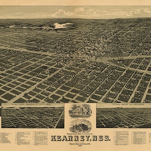 Karte von Kearney, Buffalo County, Nebraska. Vintage Reproduktion Home Decor Karte.