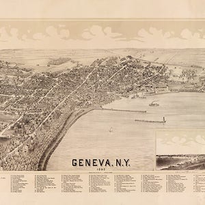 Karte von Genf, Ontario und Seneca County, New York, N.Y., 1893 Vintage Restaurierung Hardware home Style alte Wand Reproduktion Karte