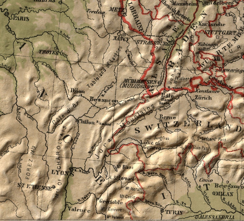 Carte de l'Allemagne, 1880. Reproduction de carte murale ancienne de style déco maison vintage. image 9