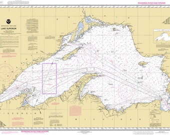 Nautical charts of Lake Superior NOAA. 14961  Vintage home Deco Style old wall reproduction map print.