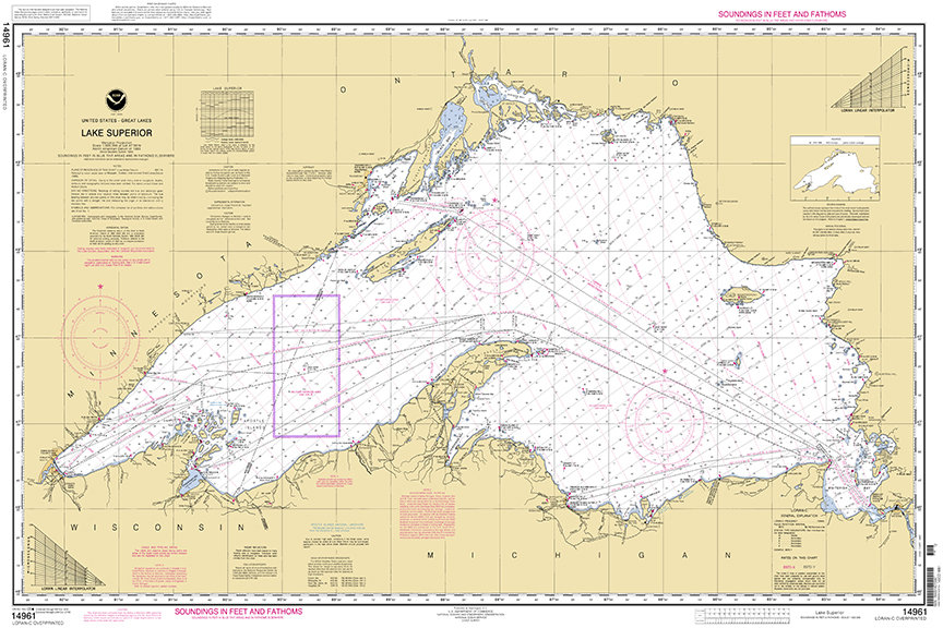 Nautical charts of Lake Superior NOAA. 14961  Vintage home Deco Style old wall reproduction map print.
