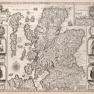 Mapa de Irlanda, 1676. John Speed. Impresión de mapa antiguo de estilo art decó para pared.