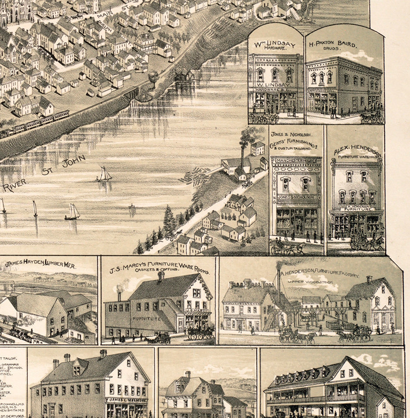 Map of Woodstock New Brunswick Canada in 1889. Reproduction Etsy
