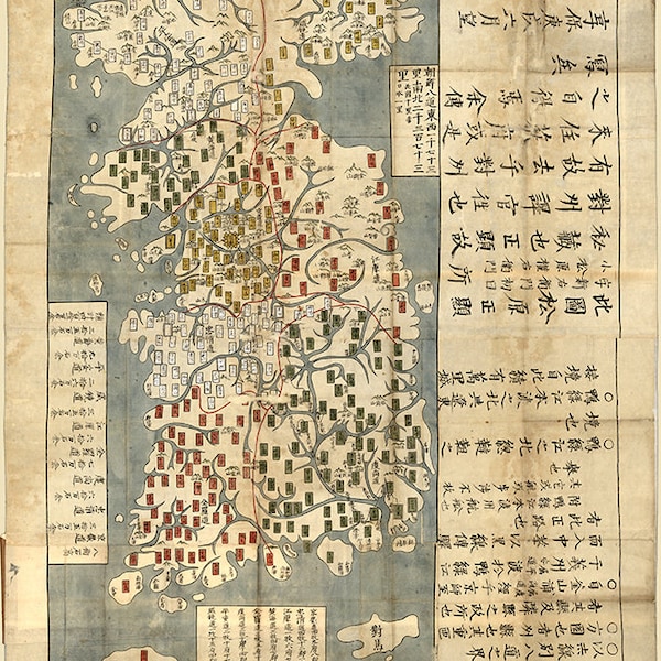 Map of Korea (Chosŏn chido), 1730.  Vintage restoration hardware home Deco Style old wall reproduction map print.